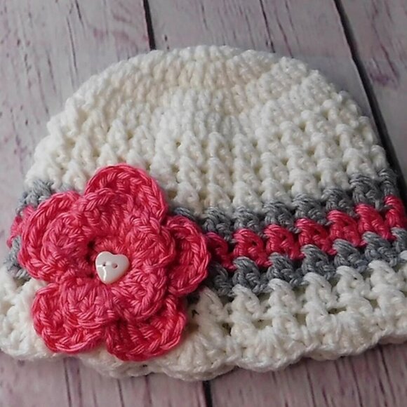 Handmade Other - Crochet Baby Hat, Handmade Baby Hat, Infant Hat, Baby Shower Gift, Flower Hat